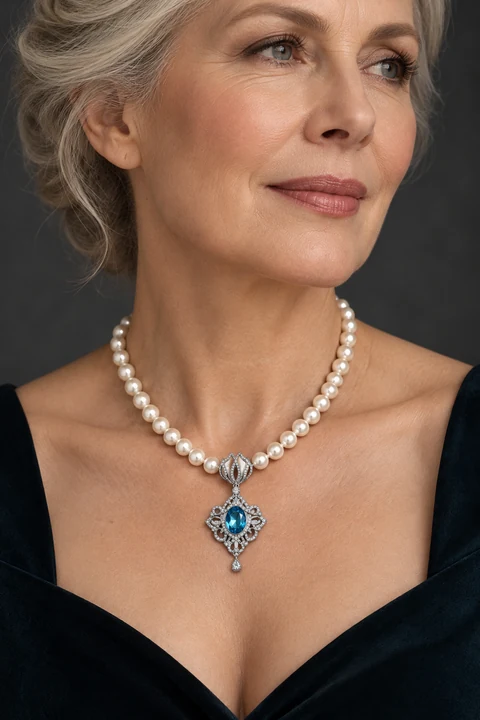 The Agnès Sonata Necklace worn on a model — AI-generated styling preview