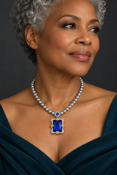 The Marion Sonata Necklace worn on a model — AI-generated styling preview