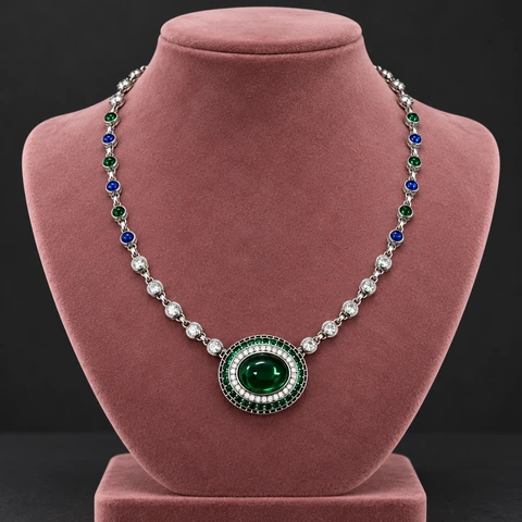 The Ambre Reverie Green Necklace on a jewelry display — AI-generated styling preview