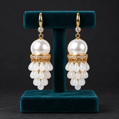 The Virginie Sonata Earrings on a jewelry display — AI-generated styling preview