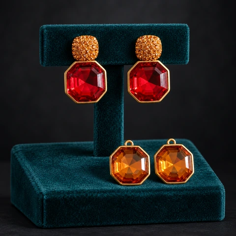 The Francine Éclat Earrings on a jewelry display — AI-generated styling preview