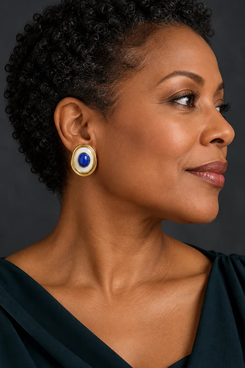 The Solange Éclat Earrings worn on a model — AI-generated styling preview