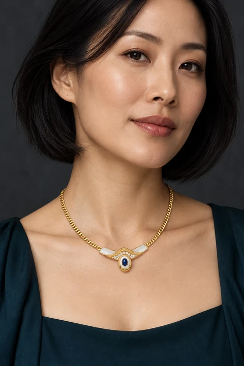 The Solange Éclat Necklace worn on a model — AI-generated styling preview