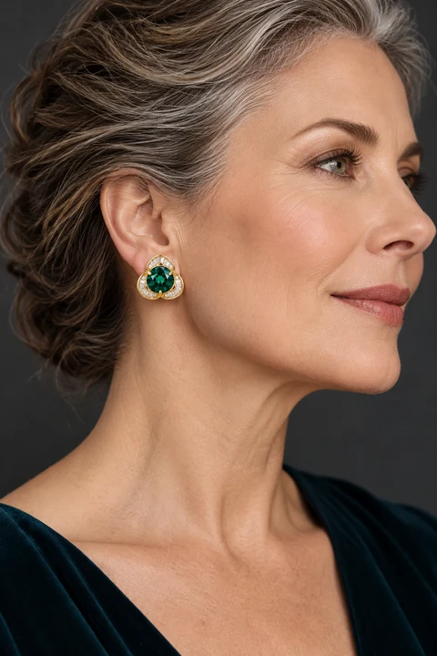 The Marceline Promenade Earrings worn on a model — AI-generated styling preview