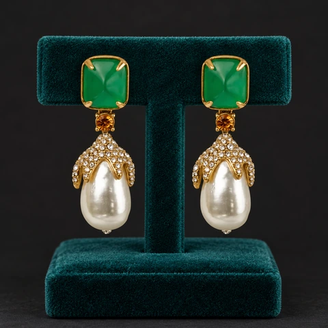 The Belladonna Green Earrings on a jewelry display — AI-generated styling preview