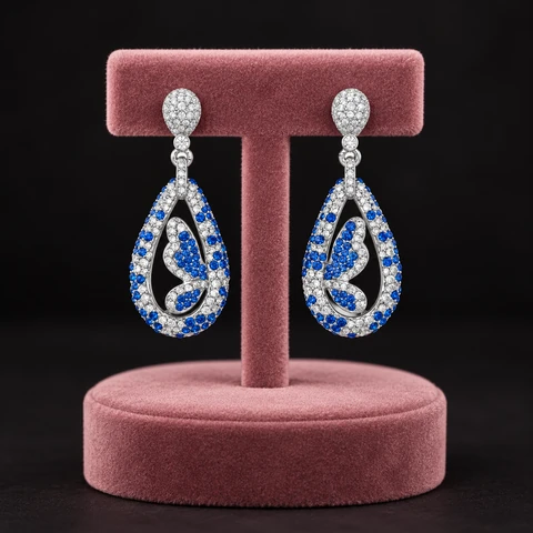 The Monique Sonnet Earrings on a jewelry display — AI-generated styling preview