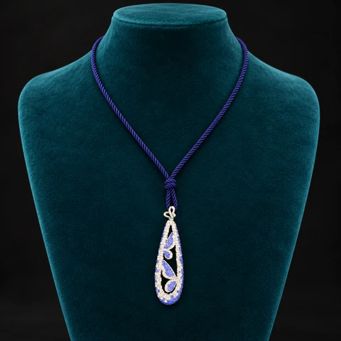 The Monique Sonnet Necklace on a jewelry display — AI-generated styling preview