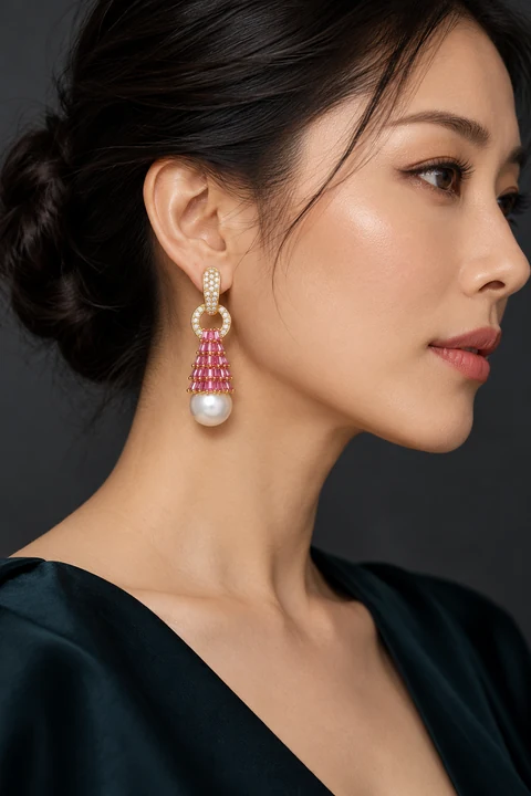 The Anastasie Éclat Earrings worn on a model — AI-generated styling preview