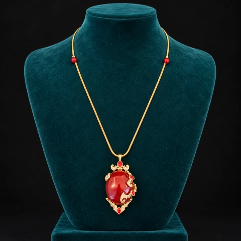 The Alice Fable Necklace on a jewelry display — AI-generated styling preview