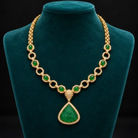 The Béatrice Jardin Necklace on a jewelry display — AI-generated styling preview