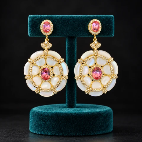 The Pénélope Fleur Earrings on a jewelry display — AI-generated styling preview