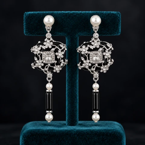 The Suzanne Poème Earrings on a jewelry display — AI-generated styling preview