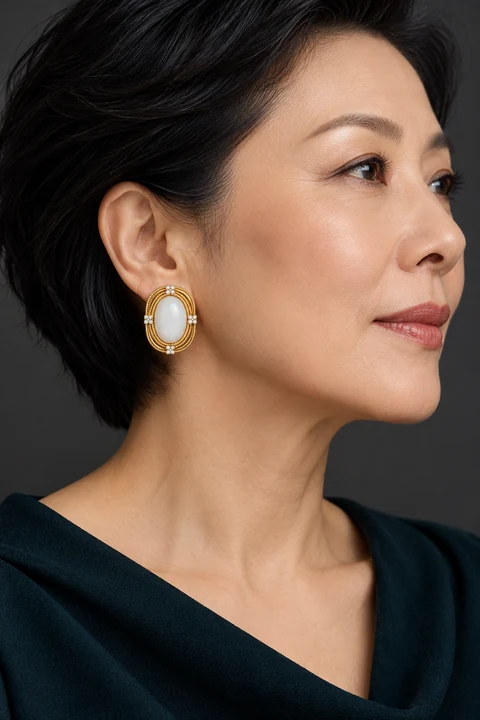 The Joséphine Jardin Earrings worn on a model — AI-generated styling preview