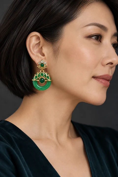 The Astrid Rhapsody Earrings worn on a model — AI-generated styling preview