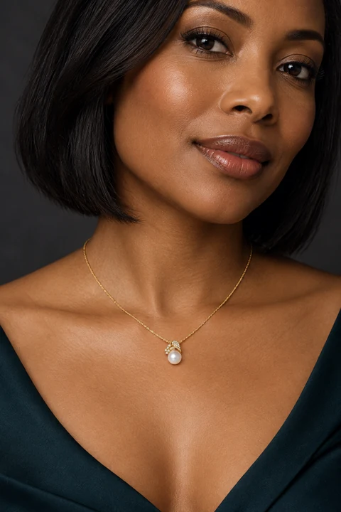 The Gilded Muse Necklace worn on a model — AI-generated styling preview