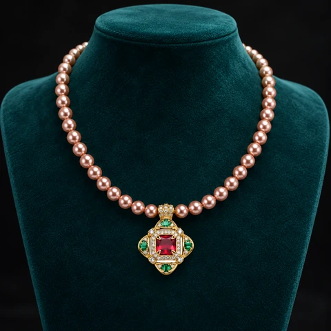 The Astrid Romance Necklace on a jewelry display — AI-generated styling preview