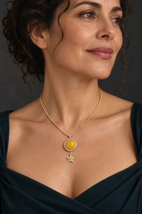The Mélisande Necklace worn on a model — AI-generated styling preview