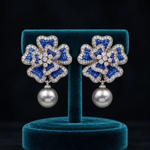The Florence Arabesque Earrings on a jewelry display — AI-generated styling preview