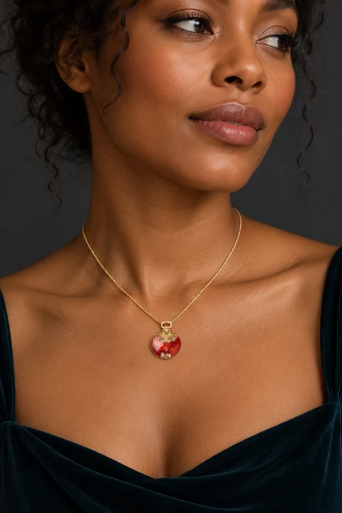 The Virginie Arabesque Necklace worn on a model — AI-generated styling preview