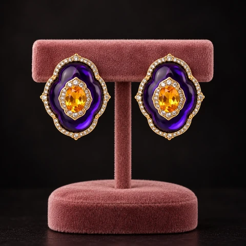 The Gaëlle Poème Earrings on a jewelry display — AI-generated styling preview