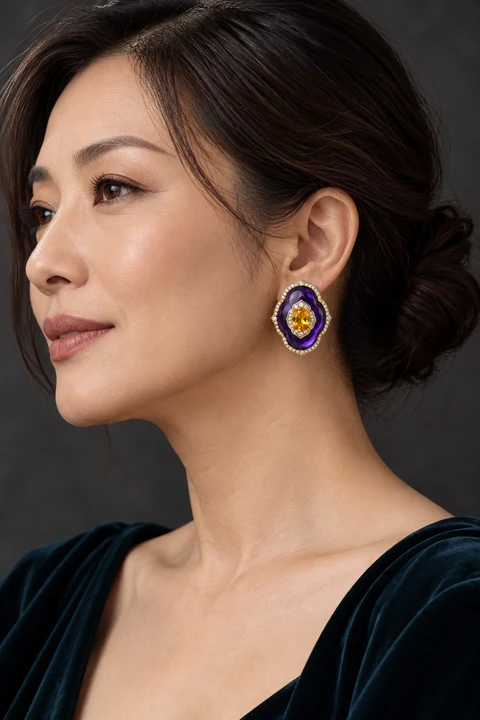 The Gaëlle Poème Earrings worn on a model — AI-generated styling preview