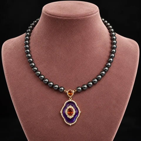 The Gaëlle Poème Necklace on a jewelry display — AI-generated styling preview