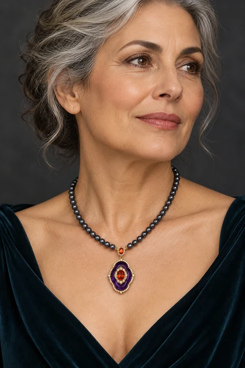 The Gaëlle Poème Necklace worn on a model — AI-generated styling preview