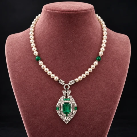 The Claire Waltz Necklace on a jewelry display — AI-generated styling preview
