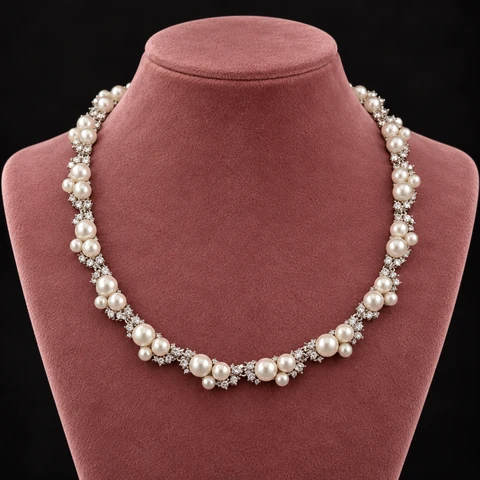 The Iris Sonata Necklace on a jewelry display — AI-generated styling preview