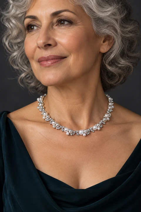 The Iris Sonata Necklace worn on a model — AI-generated styling preview