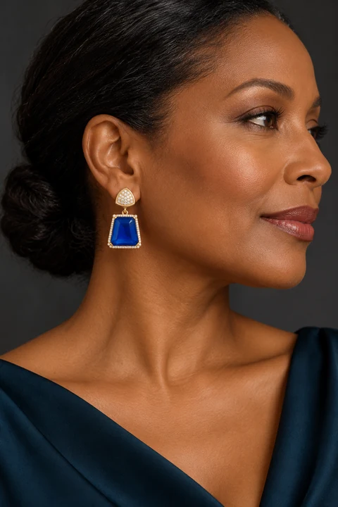 The Angélique Serenade Earrings worn on a model — AI-generated styling preview