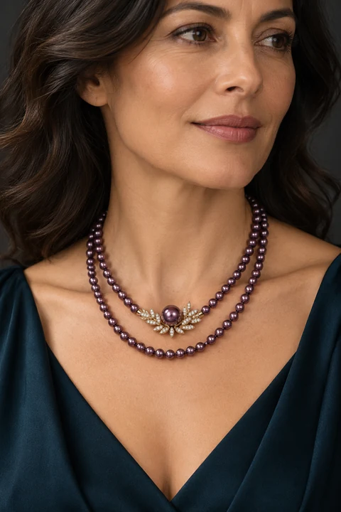 The Violette Arabesque Necklace worn on a model — AI-generated styling preview