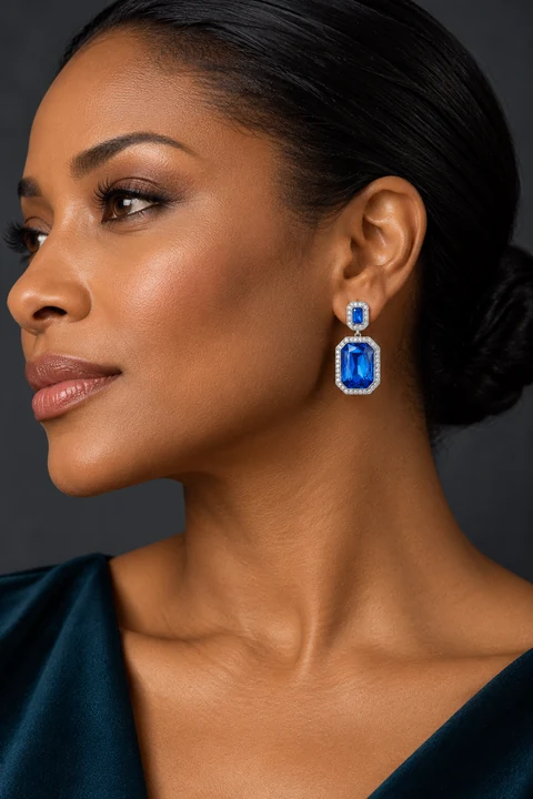 The Alba Muse Earrings worn on a model — AI-generated styling preview