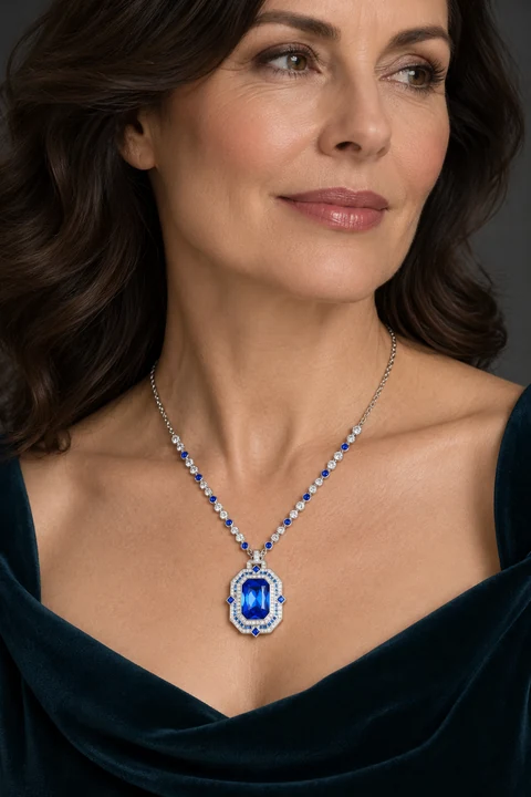 The Alba Muse Necklace worn on a model — AI-generated styling preview