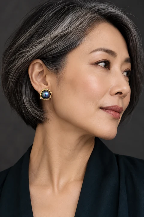 The Eugénie Rhapsody Earrings worn on a model — AI-generated styling preview