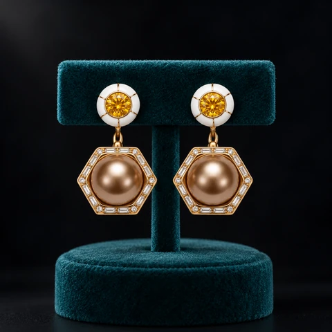 The Isabeau Serenade Earrings on a jewelry display — AI-generated styling preview
