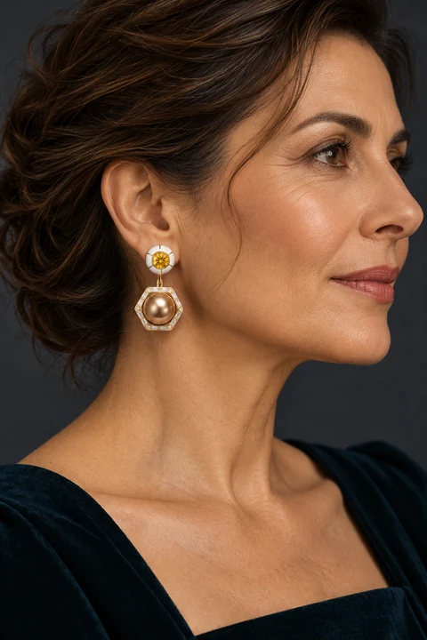 The Isabeau Serenade Earrings worn on a model — AI-generated styling preview