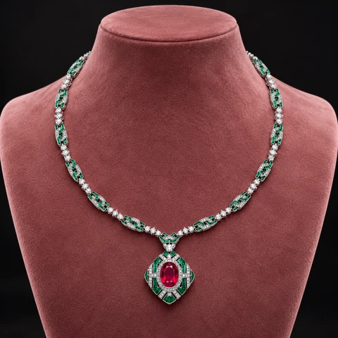 The Joséphine Poème Necklace on a jewelry display — AI-generated styling preview