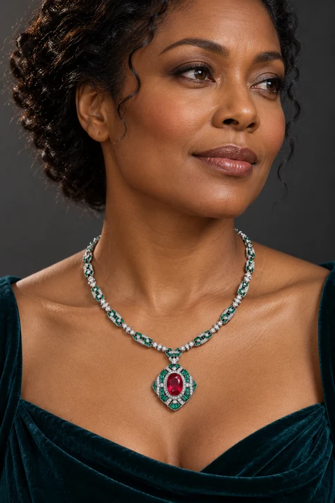 The Joséphine Poème Necklace worn on a model — AI-generated styling preview