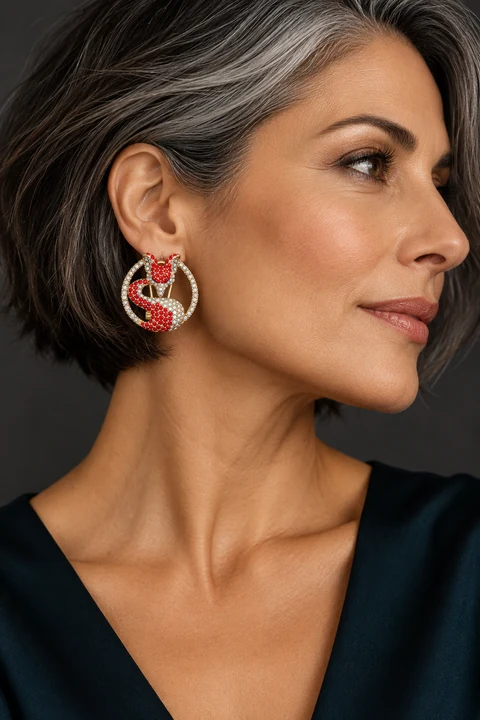 The Liliane Nocturne Earrings worn on a model — AI-generated styling preview