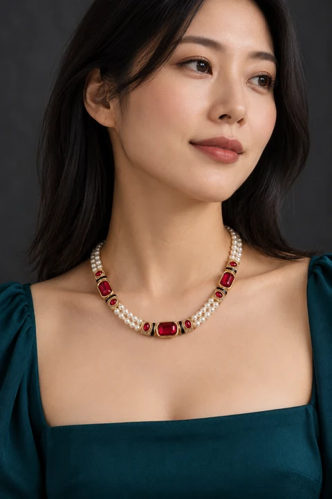 The Madeleine Fleur Necklace worn on a model — AI-generated styling preview