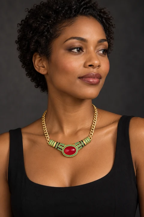 The Diane Waltz Necklace worn on a model — AI-generated styling preview