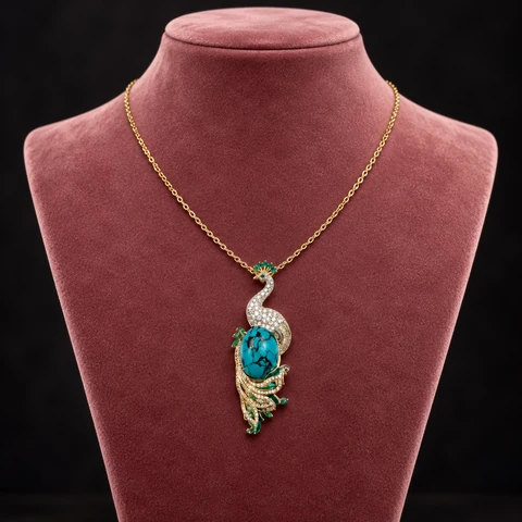 The Lucienne Jardin Necklace on a jewelry display — AI-generated styling preview