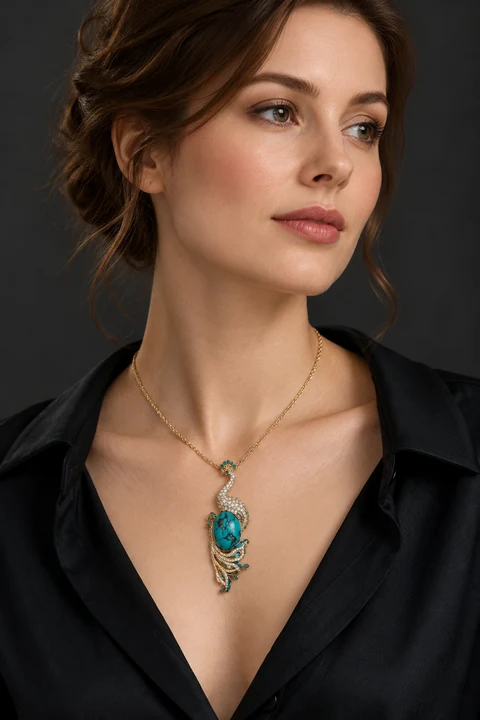 The Lucienne Jardin Necklace worn on a model — AI-generated styling preview