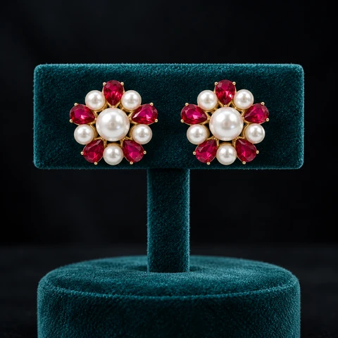 The Roxane Waltz Red Earrings on a jewelry display — AI-generated styling preview