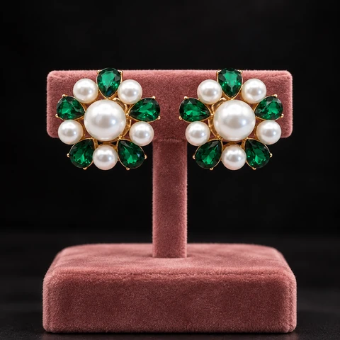 The Roxane Waltz Green Earrings on a jewelry display — AI-generated styling preview