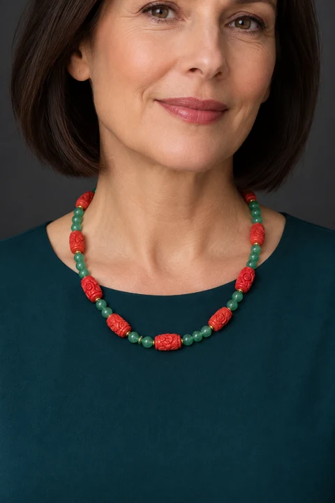 The Irène Sonata Necklace worn on a model — AI-generated styling preview
