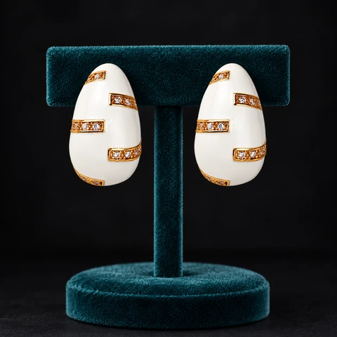 The Estelle Waltz White Earrings on a jewelry display — AI-generated styling preview