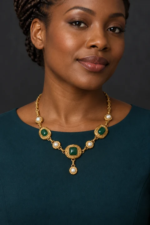 The Pauline Serenade Necklace worn on a model — AI-generated styling preview