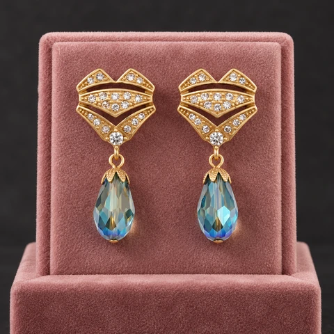 The Mélisande Arabesque Earrings on a jewelry display — AI-generated styling preview